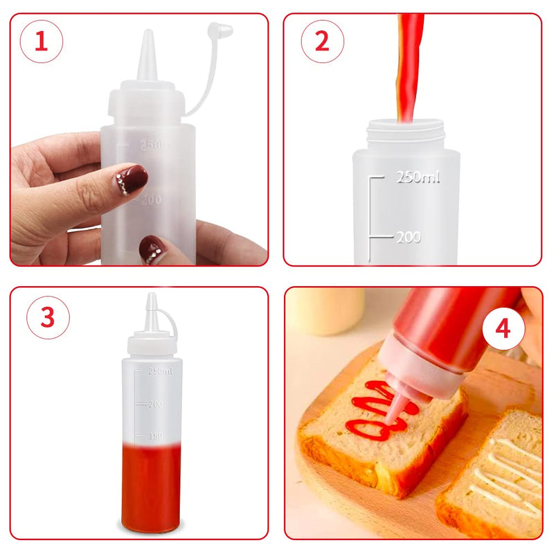 [Australia - AusPower] - Condiment Squeeze Bottles, Abnaok 2-Pack 8 oz Food Grade Plastic Squeeze Condiment Bottles with Twist On Cap Lids for Sauces, Paint,Oil, Condiments,Salad Dressings, Arts and Crafts 