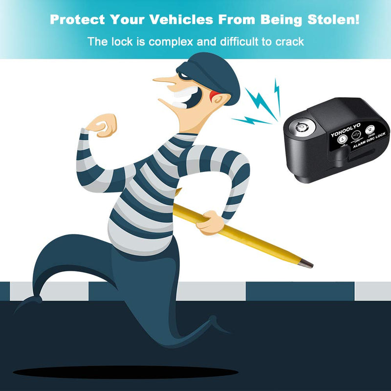 [Australia - AusPower] - YOHOOLYO Alarm Disc Lock Motorcycle Disc Brake Lock Anti-Theft Waterproof 110 dB 7mm Pin 5ft Reminder Cable for Motorcycles Bike Scooter Carry Pouch (Black) Black 