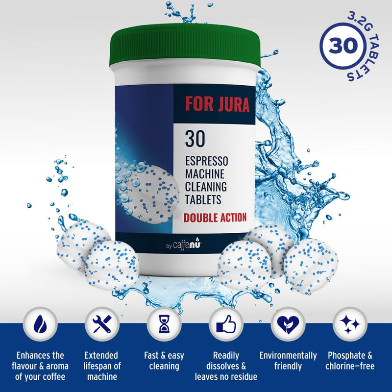 [Australia - AusPower] - Caffenu Jura Cleaning Tablets (30 Tablets) - Compatible with All Home & Pro Jura Coffee Machines - Espresso Cleaning Tablets Cleans Internal Parts, Portafilter, Inaccessible Areas 