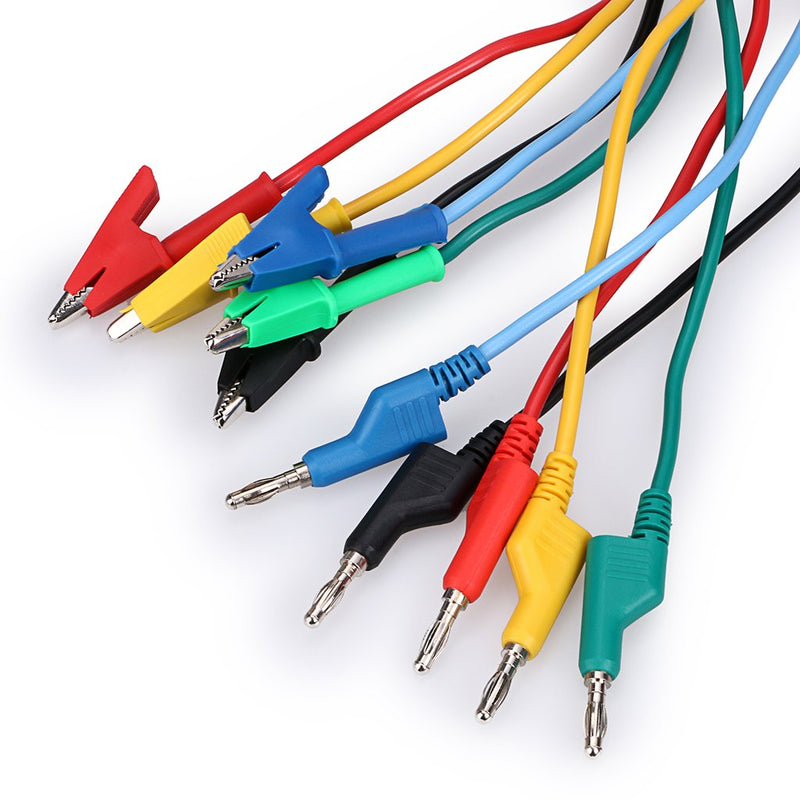 [Australia - AusPower] - Sumnacon Multimeter Banana Plug to Crocodile Alligator Clip Test Probe, 5PCS 4mm Stackable Colorful Silicone Banana Plug to Alligator Clip Test Probe Lead Wire Cable 1M 