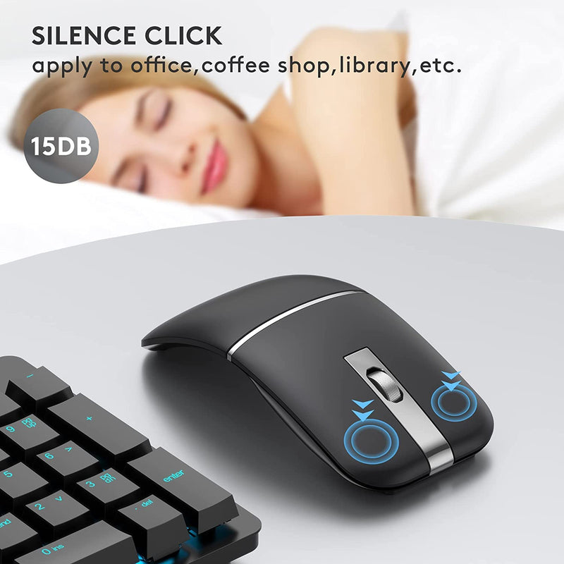 [Australia - AusPower] - WFB Bluetooth Wireless Mouse Foldable Arc 180° Rotating Silent Click Portable Curved Mouse for Home, Office, Travel(Black) 