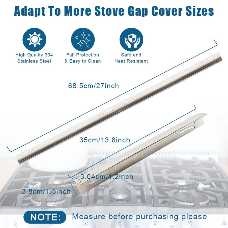 [Australia - AusPower] - Abnaok 2PCS Stainless Steel Stove Gap Covers, Retractable Kitchen Stove Counter Gap Covers, Cooktop Trim Kit, Stove Gap Guards, Oven Gap Filler, Heat Resistant & Effectively Protect Stove Gap Filler 