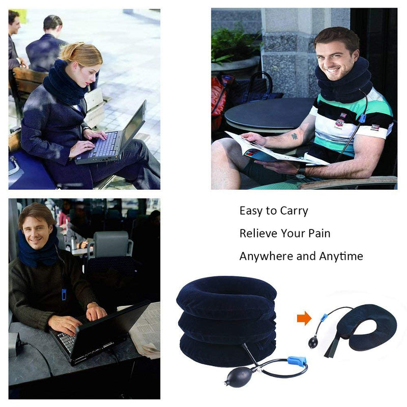 [Australia - AusPower] - Cervical Neck Traction Device Inflatable Neck Stretcher, Easy to Use for Chronic Neck and Shoulder Pain Relief, Neck Cervical Brace Collar Pillow for Hom Blue 