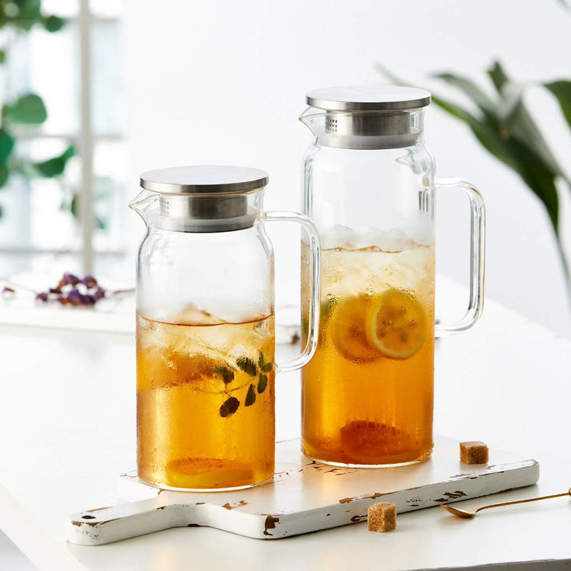 [Australia - AusPower] - Hwagui - Heat Resistant Glass Pitcher with Stainless Steel Lid, Water Carafe with Handle, Good Beverage Pitcher for Homemade Juice and Iced Tea, 1000ml/34oz 1000ml/35oz 