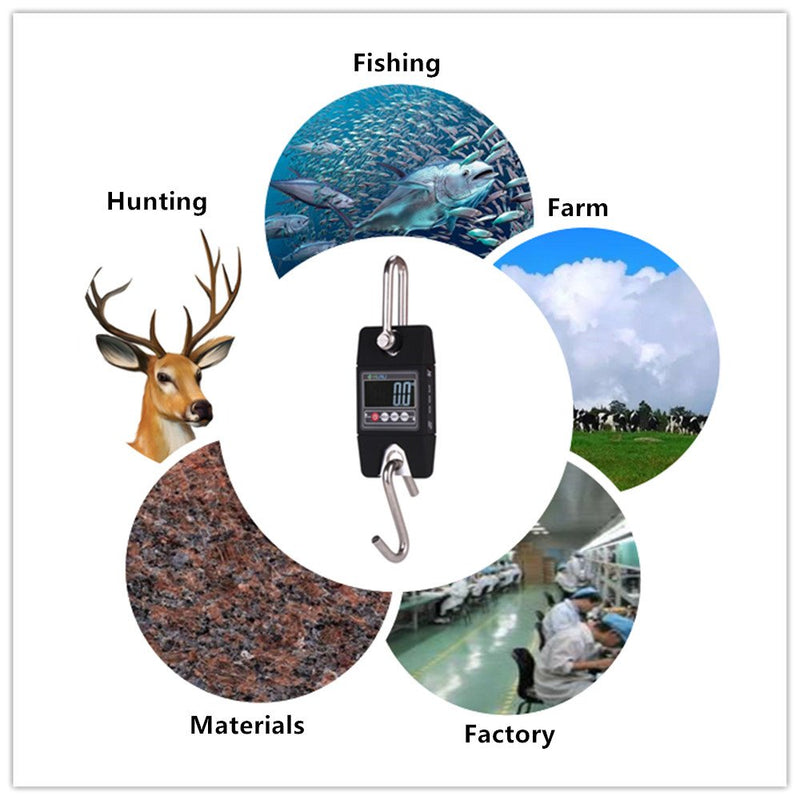 [Australia - AusPower] - Digital Fish Scale,Klau High Precision Sensor 300 kg / 600 lb Industrial Crane Scale Hanging Scales Black for Home Farm Hunting 