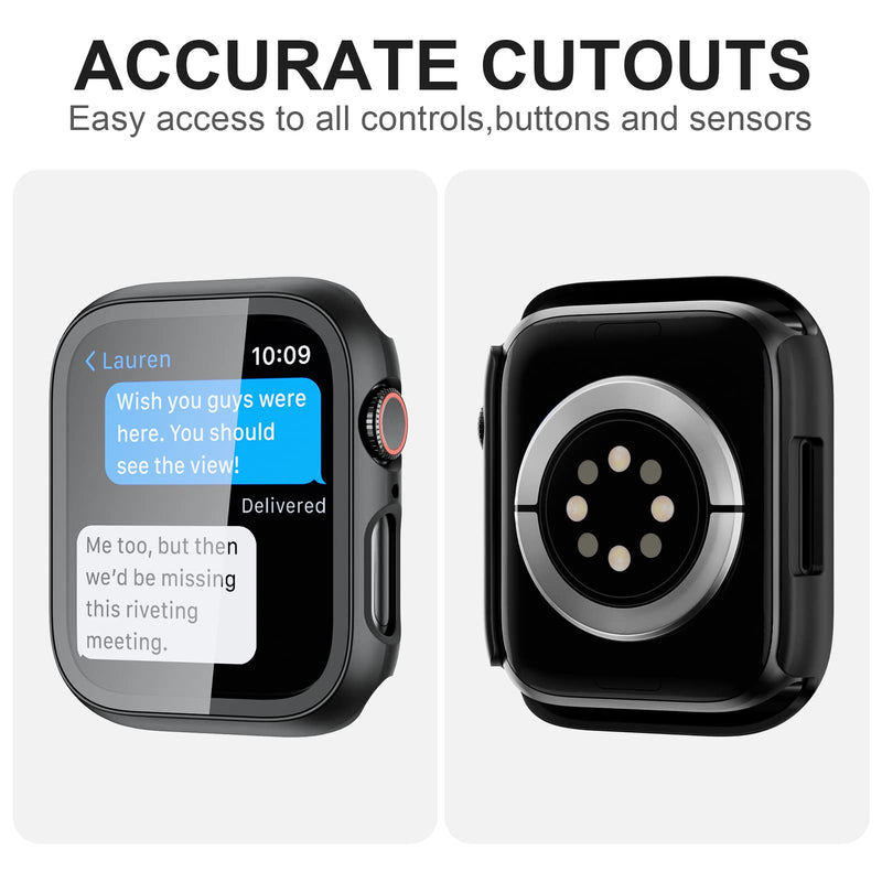 [Australia - AusPower] - 2 Pack Case with Tempered Glass Screen Protector for Apple Watch Series 7 45mm,JZK Slim Guard Bumper Full Coverage Hard PC Protective Cover HD Ultra-Thin Cover for iWatch 45mm Accessories,Black+Silver Black/Silver 