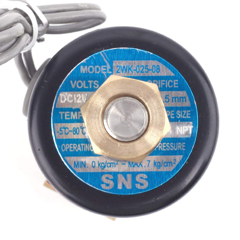 [Australia - AusPower] - SNS 2WK025-N08/DC12V 1/4" NPT Brass Electric Solenoid Valve Normally Open Water,Air,Diesel 1/4''NPT DC12V 
