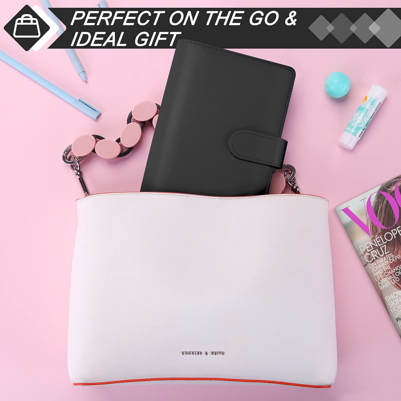 [Australia - AusPower] - Sooez A6 PU Leather Binder Budget Planner Organizer 6 Ring Binder Cover, 8Pcs Binder Pockets, 24Pcs Expense Budget Sheets & 8Pcs 34 Categories Sticker Labels, Money Saving Binder for Budgeting, Black 