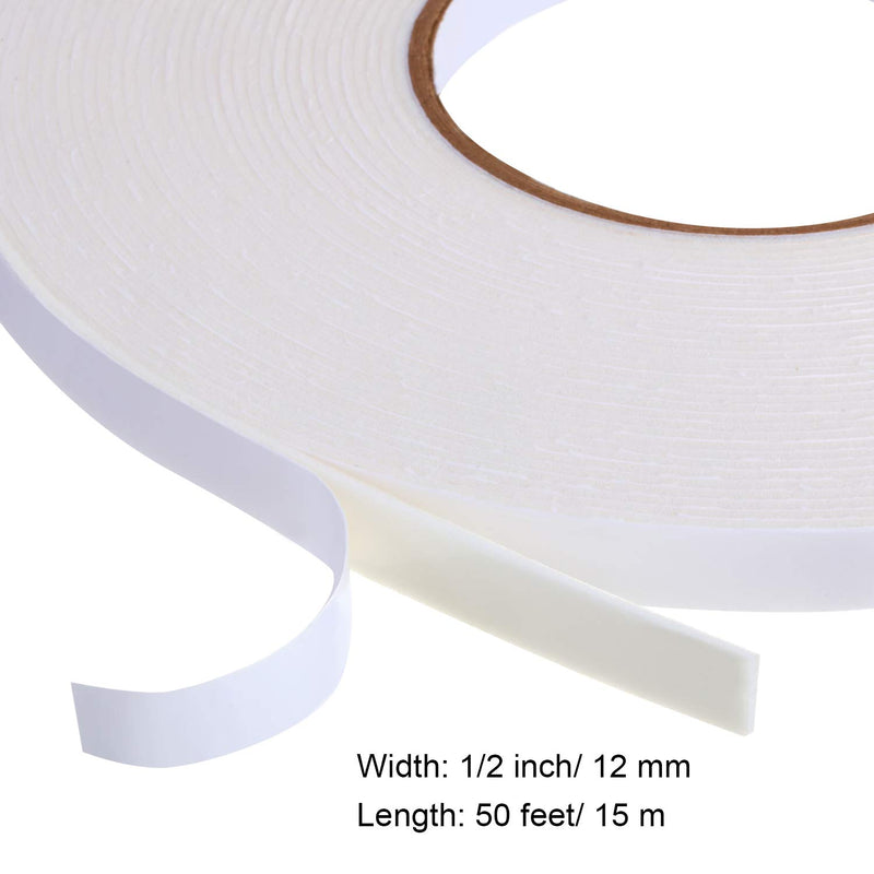 [Australia - AusPower] - 3 Rolls Double Sided Foam Tape PE Roll Foam Tape Double Faced Sponge Adhesive Mounting Tape (White, 1/2 Inch by 50 Feet) White 