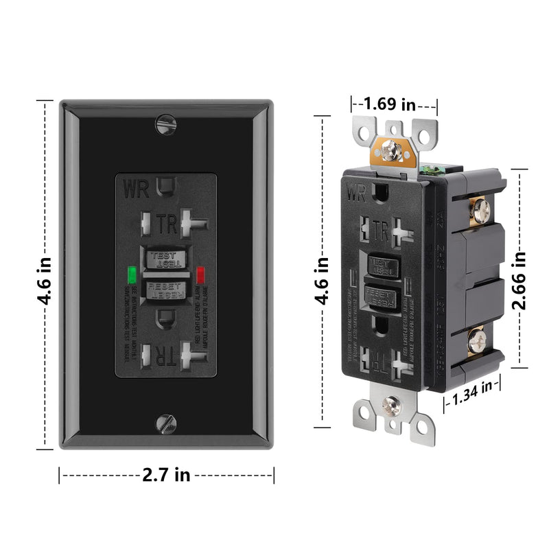 [Australia - AusPower] - ANKO GFCI Outlet 20 Amp, Tamper-Resistant, Weather Resistant Receptacle Indoor or Outdoor Use, 2 LED Indicator with Decor Wall Plates and Screws, Black 