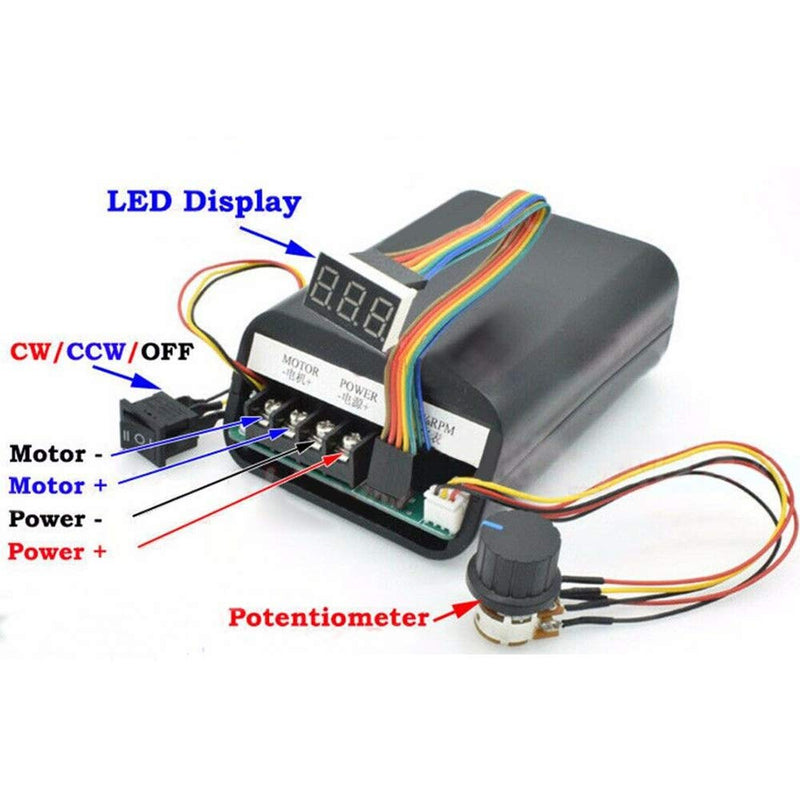 [Australia - AusPower] - Acxico 1Pcs PWM DC Brush Motor Speed Controller DC 10-55V 60A CW CCW Reversible Switch Digital LED Display Potentiometer Switch Built-in Brushless Fan 