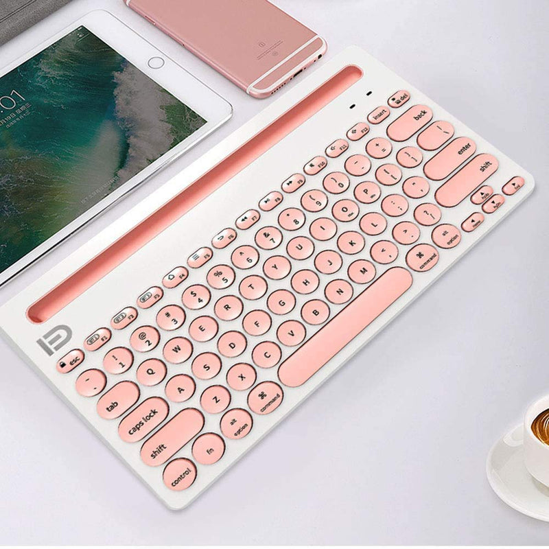 [Australia - AusPower] - Wireless Keyboard, Attoe Dual Channel Multi-Device Universal Cute Wireless Bluetooth Keyboard Portable Slim with 20m Connection Distance for Tablet Smart Phone PC Windows Android iOS Mac (Pink)… Pink 