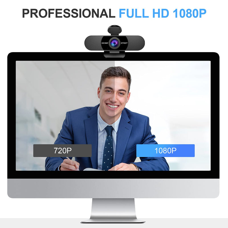 [Australia - AusPower] - 1080P Webcam with Microphone, eMeet C960 Web Camera, 2 Mics Streaming Webcam with Privacy Cover, 90°View Computer Camera, Plug&Play USB Webcam for Calls/Conference, Zoom/Skype/YouTube, Laptop/Desktop 
