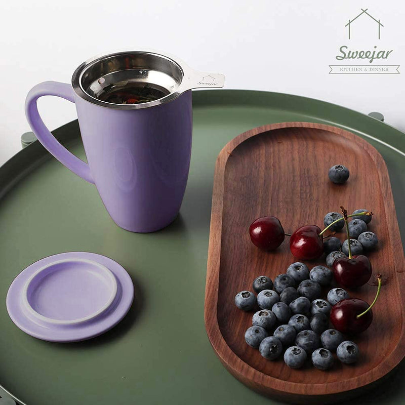 [Australia - AusPower] - SWEEJAR Porcelain Tea Mug with Infuser and Lid,Teaware with Filter, Loose Leaf Tea Cup Steeper Maker, 16 OZ for Tea/Coffee/Milk/Women/Office/Home/Gift(Purple) Purple 