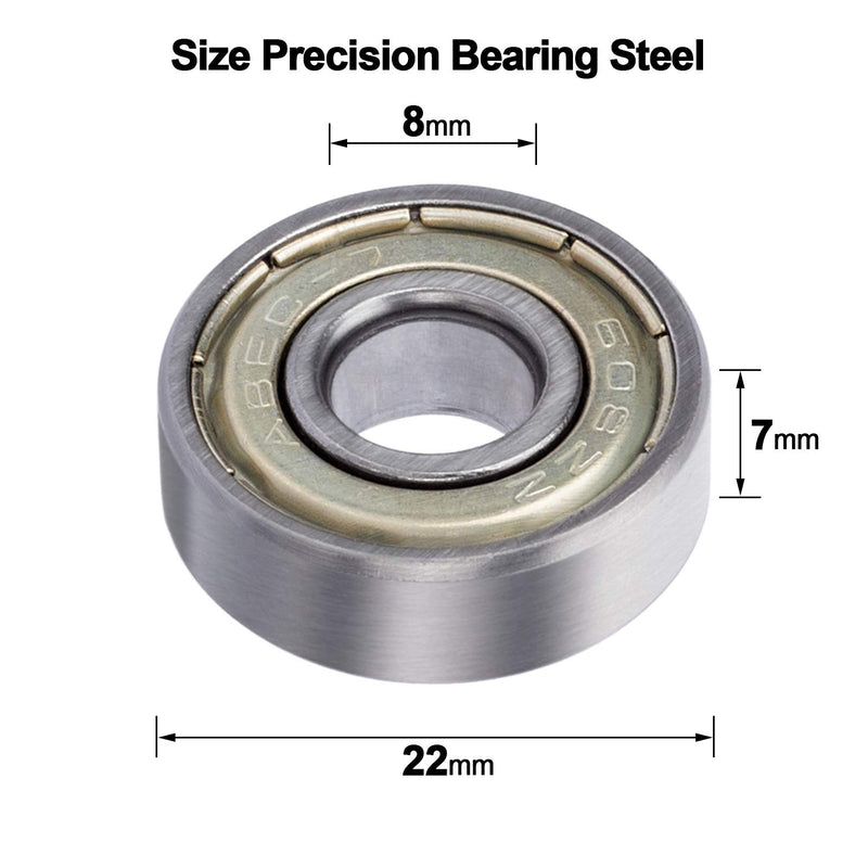 [Australia - AusPower] - 20 Pack 608 ZZ Ball Bearing, Bearing Steel & Double Iron Sealed Miniature Deep Groove 608 zz Bearings for Skateboards, Inline Skates, Scooters, Roller Blade Skates & Long Boards (8mm x 22mm x 7mm) 