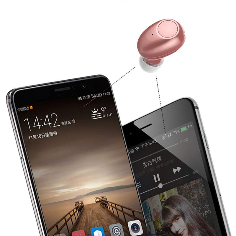 [Australia - AusPower] - Single Bluetooth Earpiece10 Hrs Playtime,Wireless Headphone, Mini Bluetooth Headset Hands-Free Car Earphone,Cell Phone Bluetooth Earbud for iOS Android Smart Phones PC TV Audiobook (Pink) Pink (gold rose) 