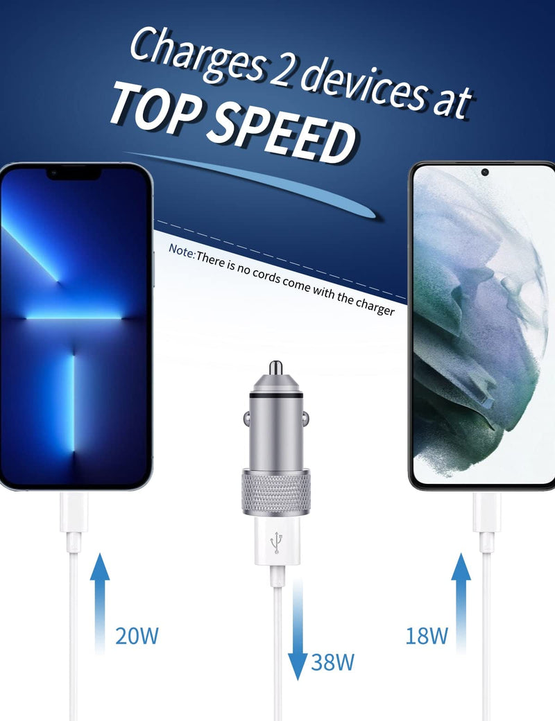 [Australia - AusPower] - [2Pack] Cynemo Fast Car Charger for iPhone 13 12 11, 38W Dual Port 20W USB C Car Charger Adapter Power Delivery Metal Mini Cigarette Lighter PD QC3.0 Quick Charger for iPhone Samsung Galaxy Devices 