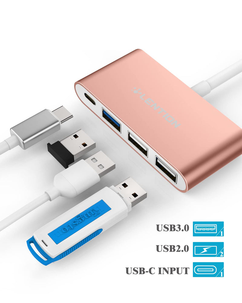 [Australia - AusPower] - LENTION 4-in-1 USB-C Hub with Type C, USB 3.0, USB 2.0 Compatible 2022-2016 MacBook Pro 13/14/15/16, New Mac Air/Surface, ChromeBook, More, Multiport Charging & Connecting Adapter (CB-C13, Rose Gold) 