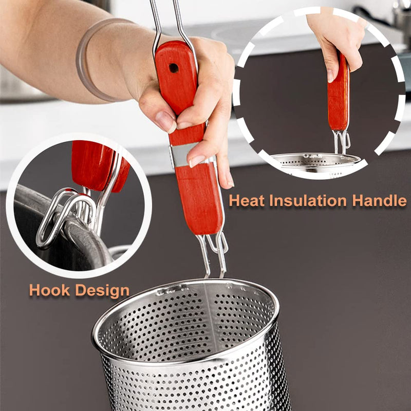 [Australia - AusPower] - Tenta Kitchen Micro-Perforated Stainless Steel Pasta Basket Mesh Spider Food Dumpling Noodle Strainer,Fine Mesh Skimmer Kitchen Fine Sieve Mesh Strainer with Wooden Handle (Strainer, 14cm) DIA 14CM 