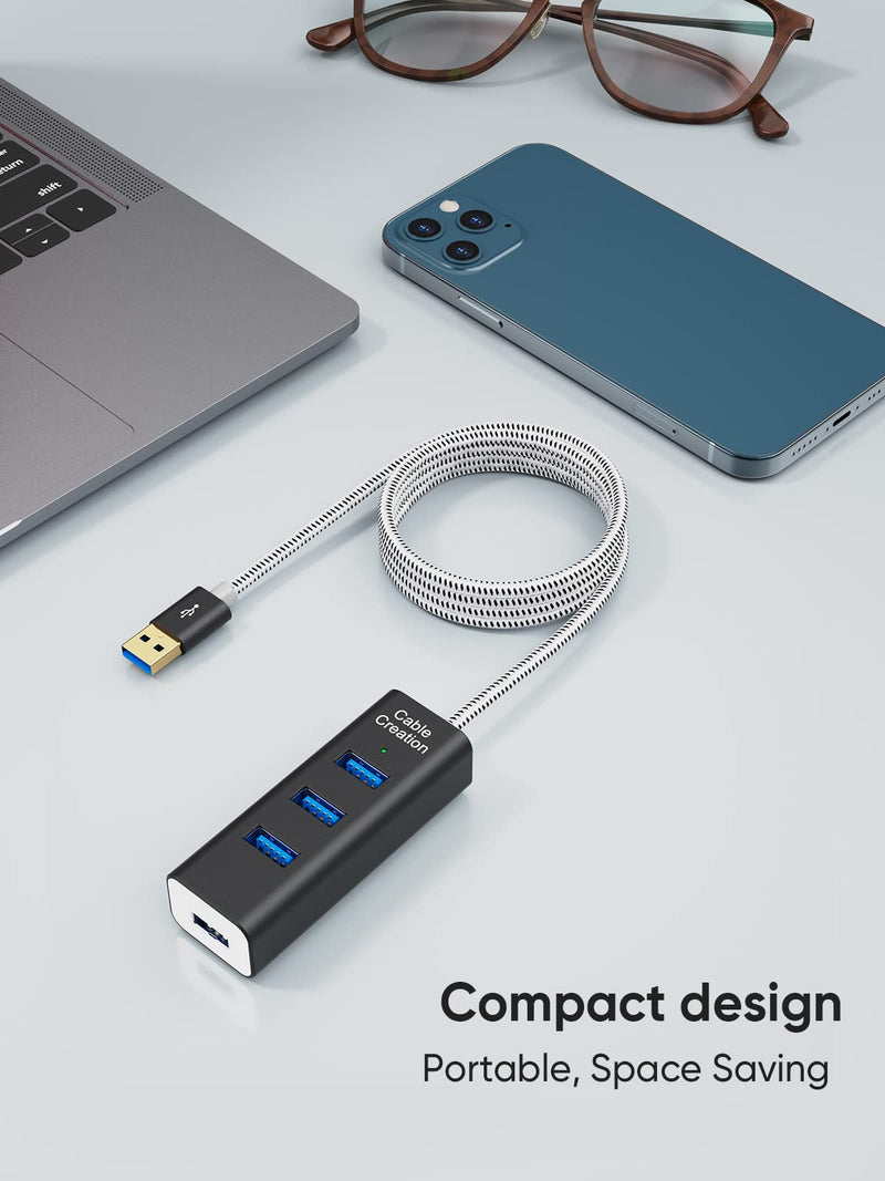 [Australia - AusPower] - CableCreation 4-Port USB 3.0 Hub with 4.9 Feet Extension Long Cable, 5Gbps Data Rate for MacBook Pro, iMac, PC, Laptop, USB Flash Drives, Surface Pro, XPS, Aluminum Black, 1.5M 4-Port USB +4.9ft 