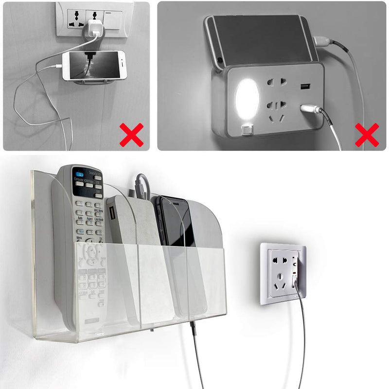 [Australia - AusPower] - VANCORE Clear Wall Mounted Charging Phone Holder Smart Phone Station TV Remote Control Holder Clear Wall Box for Phone Remote Control (3 Holes) 3 Holes 