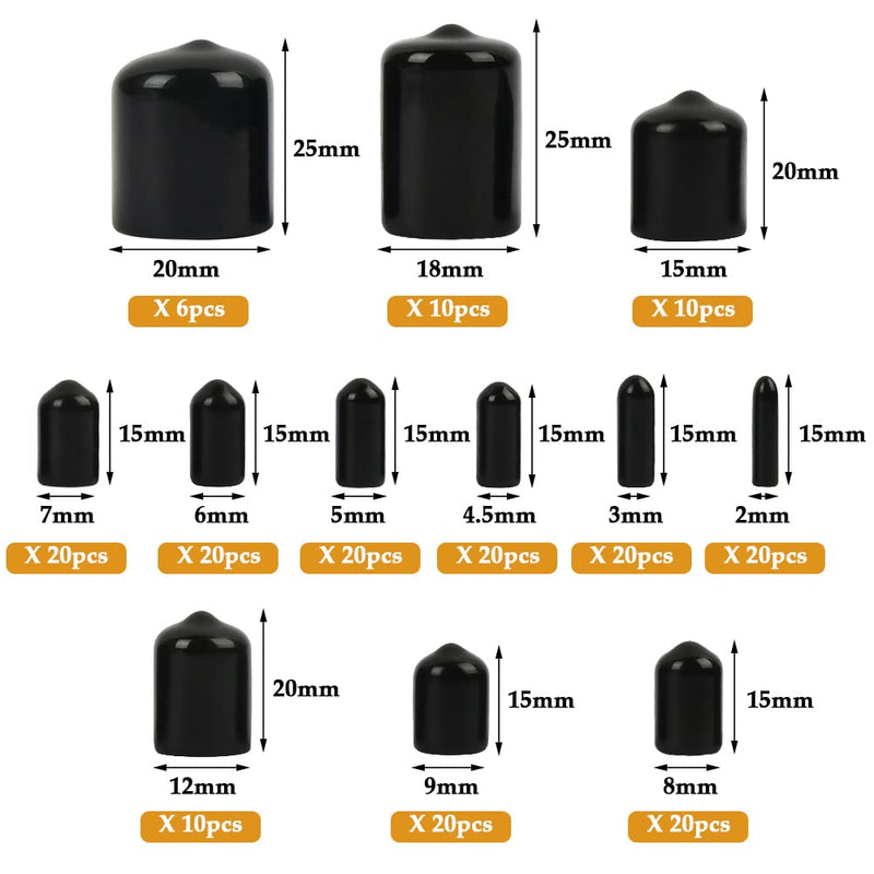 [Australia - AusPower] - BUYGOO 196 Pieces Rubber End Caps Screw Protector Black Caps Bolt Covers Rubber Bolt Covers Caps Rubber Screw Caps in 12 Sizes Form 2/25 to 4/5 Inch 