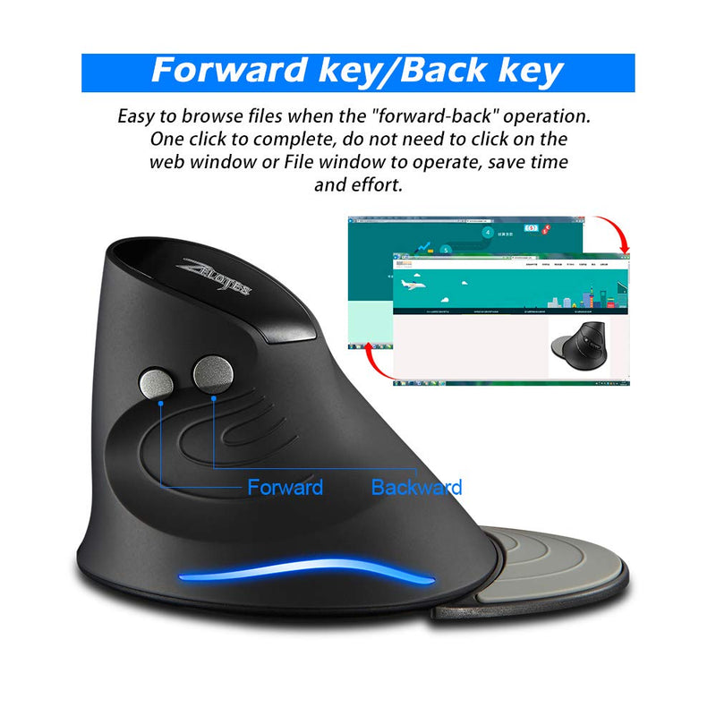 [Australia - AusPower] - Zelotes Vertical Ergonomic Mouse, Wireless Mouse, 2400DPI, 6 Buttons Optical Mouse Cordless Mice for Laptop,Computer,PC,Black 