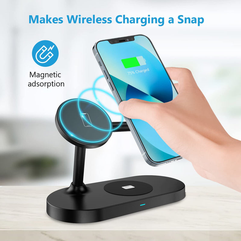 [Australia - AusPower] - 3 in 1 Magnetic Wireless Charger, 15W Fast Mag-Safe Charging Station for iPhone 13/12, 13/12 Pro, 13/12 Pro Max, 13/12 Mini, iWatch SE/7/6/5/4/3/2, Airpods 3/2/Pro (20W PD Adapter Included) 