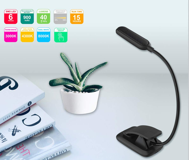 [Australia - AusPower] - HONWELL Book Light Rechargeable Clip on Reading Light Dimmable Brightness Reading Lights for Books in Bed 3 Lighting Modes Best Kids Book Light Flexible Headboard Studying Light, Night Reading Lamp 