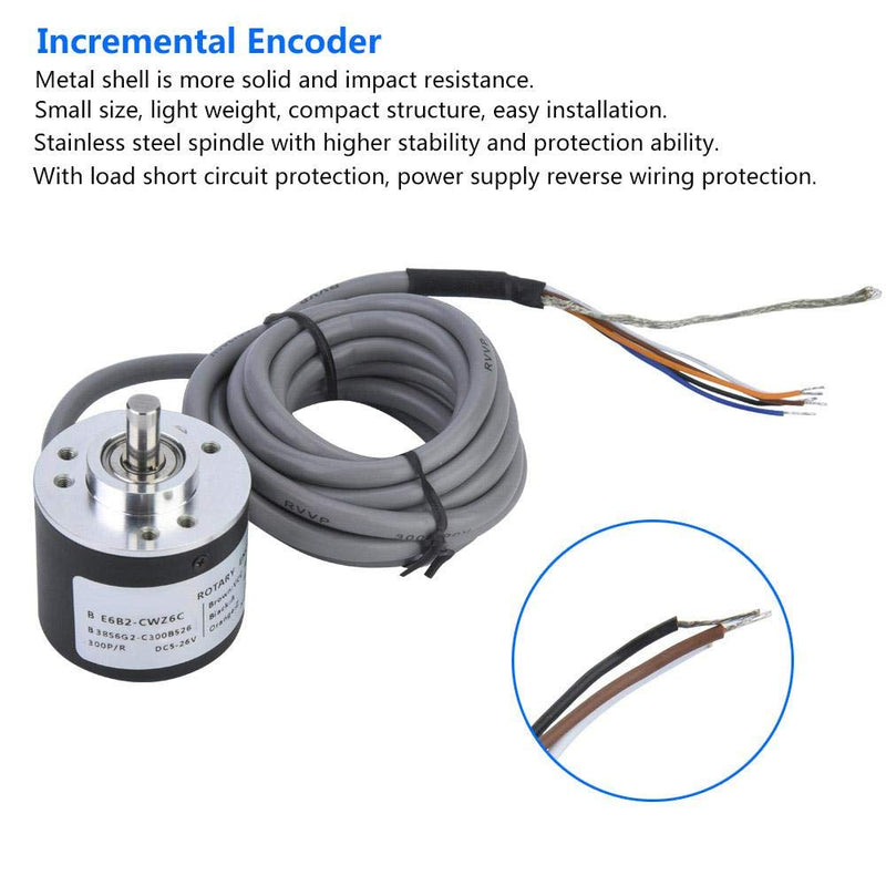 [Australia - AusPower] - 5-26V DC Incremental Rotary Encoder, E6B2-CWZ6C 38mm Diameter NPN Open-Collector Output ABZ 3 Phase General-Purpose Rotary Encoder with 2m Wiring Wire(300P/R) 