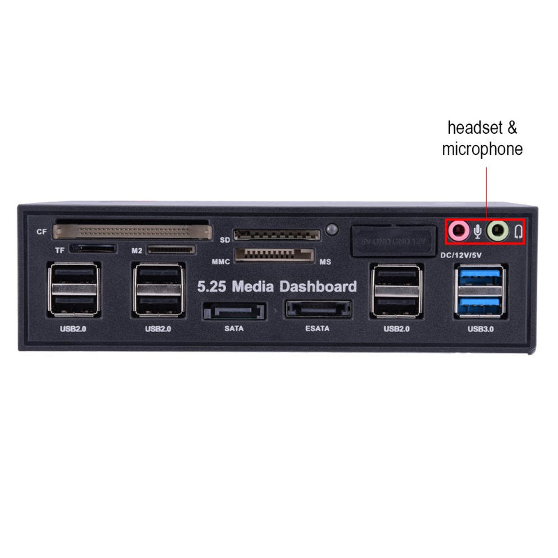 [Australia - AusPower] - fosa Internal Card Reader, 5.25inch Media Dashboard Front Panel Audio, USB3.0/2.0 HUB eSATA SATA Multi-in-1 Card Reader(M2 / TF/SD/MMC/MS/CF) 