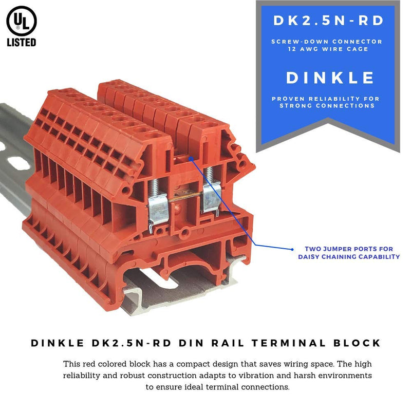 [Australia - AusPower] - Dinkle UL Listed DIN Rail Terminal Block Kit #1 Red/Black Dinkle 20 DK2.5N 12 AWG Gauge 20A 600V Ground DK2.5N-PE Jumper DSS2.5N-10P End Covers End Brackets 