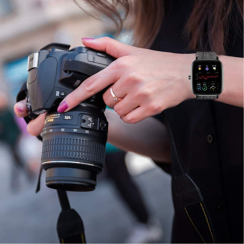 [Australia - AusPower] - Compatible for Popglory Smartwatch Band, Youkei Breathable Nylon Woven Fabric Replacement Accessory Strap Compatible for Popglory P22 / Donerton Smartwatch (Gray) Gray 