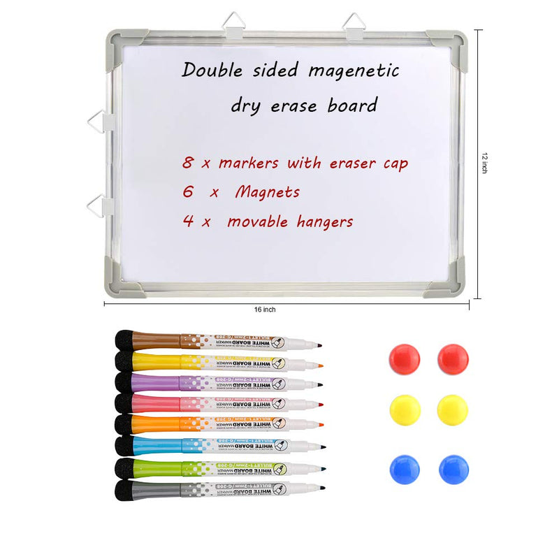 [Australia - AusPower] - Dry Erase White Board 12" x 16" Hanging ,8 Magnetic Markers ，6 Magnets,Portable Writing, Drawing & Planning Small Whiteboard Easy to Clean Wall Whiteboard for Office School, Kids, Home 