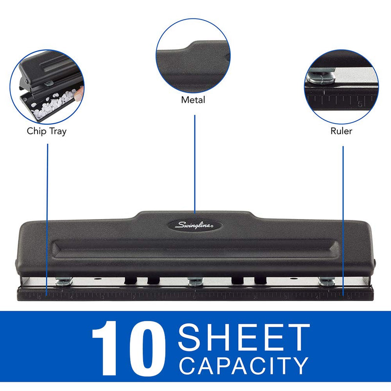 [Australia - AusPower] - Swingline 2-3 Hole Punch, Semi-Adjustable, Light Duty Hole Puncher, 10 Sheet Punch Capacity, Black (74015) 