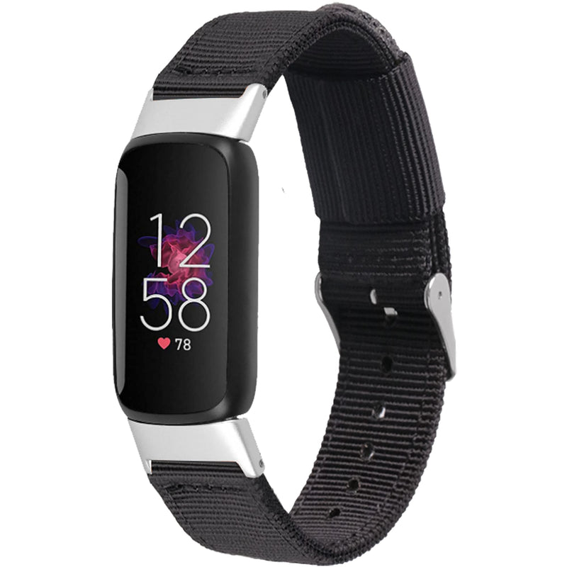 [Australia - AusPower] - Lijinlan Nylon Band Compatible with Fitbit Luxe, Premium Soft Woven Strap Breathable Adjustable Fabric Bracelet Replacement Wristband for Fitbit Luxe/Luxe SE Smart Watch Women Men Silver-Black 