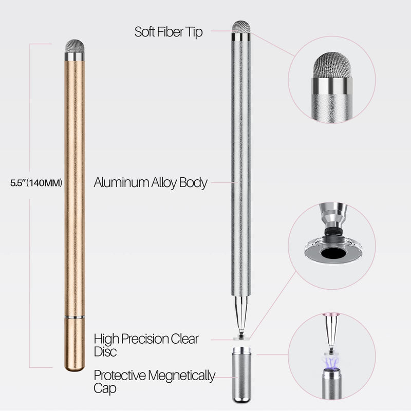 [Australia - AusPower] - Stylus for iPad (3 Pcs), Abiarst Touch Screens Stylus Pens Disc & Fiber Tip for Apple/iPhone/Ipad pro/Mini/Air/Android/Microsoft/Surface All Capacitive Touch Screens (3-Pack (Black/Silver/Champagne)) 3-Pack (Black/Silver/Champagne) 