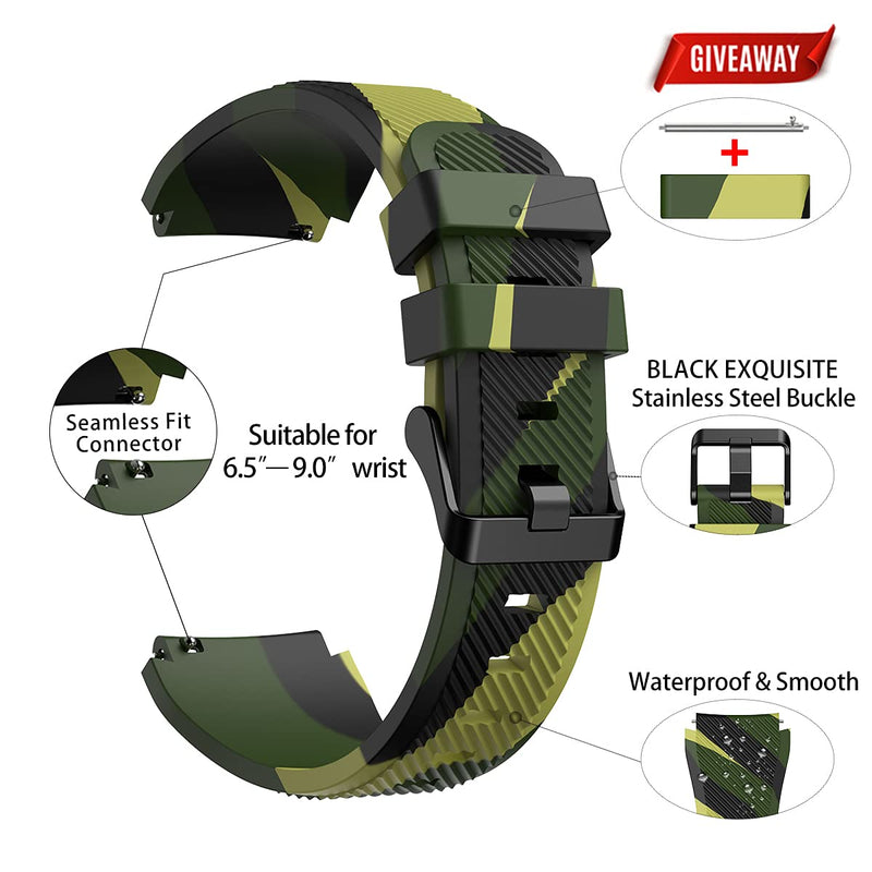 [Australia - AusPower] - TOOLAIK 22mm watch Band Compatible for Samsung Galaxy Watch 3 45mm/Galaxy Watch 46mm Bands/Gear S3 Frontier/Classic, 22mm Soft Silicone Smart Watch Band Casual Strap for Women Men Army Green Camouflage 
