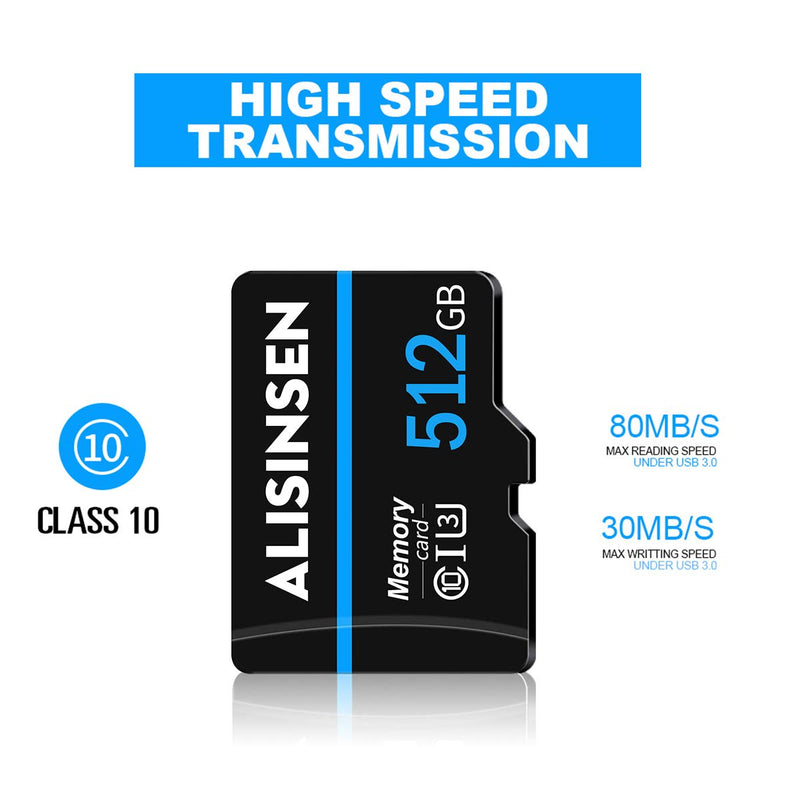 [Australia - AusPower] - Micro SD Card 512GB Micro Memory SD Card 512GB TF Memory Card Class 10 High Speed Transfer with Adapter for Dash Cams&Action Camera,Surveillance&Security Cams(512GB) 