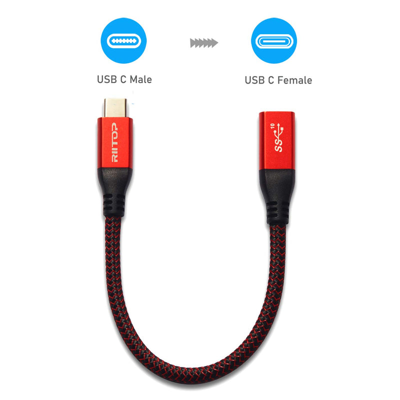 [Australia - AusPower] - USB C Extension Cable Short(2-Pack),RIITOP USB-C Male to Female Extender Braided Cord for Nintendo Switch, MacBook Pro 7.8inch Red 7.8inch(2Pack) 