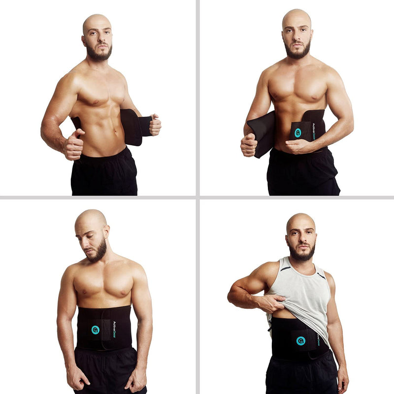 [Australia - AusPower] - ActiveGear Waist Trimmer Belt Slim Body Sweat Wrap for Stomach and Back Lumbar Support Blue Medium 