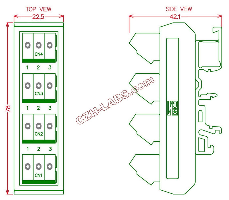 [Australia - AusPower] - Electronics-Salon Slim DIN Rail Mount 16A/300V 4x3 Position Screw Terminal Block Distribution Module. 