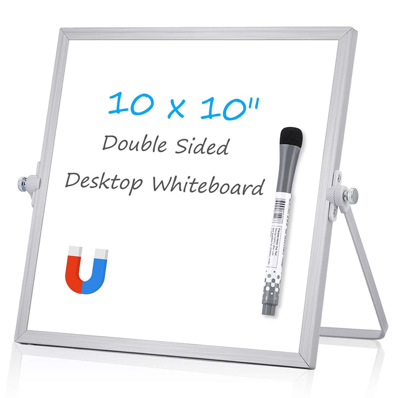 [Australia - AusPower] - Small White Board 10x10 Inch, Aelfox Magnetic Small Dry Erase Board with Stand, Double-Sided, Aluminum Frame, Desktop Whiteboard for Desk Organizer/to Do List/Kids School/Home Office 