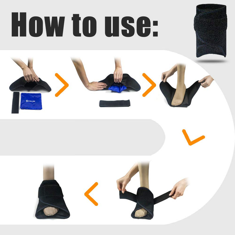 [Australia - AusPower] - Foot Ice Pack Wrap Reusable Ice Gel Pack for Plantar Fasciitis, Achilles Tendonitis, Heel Spurs, Sore Feet, Hot Cold Therapy Cold Pack Pain Relief for Sprains, Muscle Pain, Bruises, Injuries, Swelling 2 ice pack and 1 wrap - 6.3'' x 6.7'' 