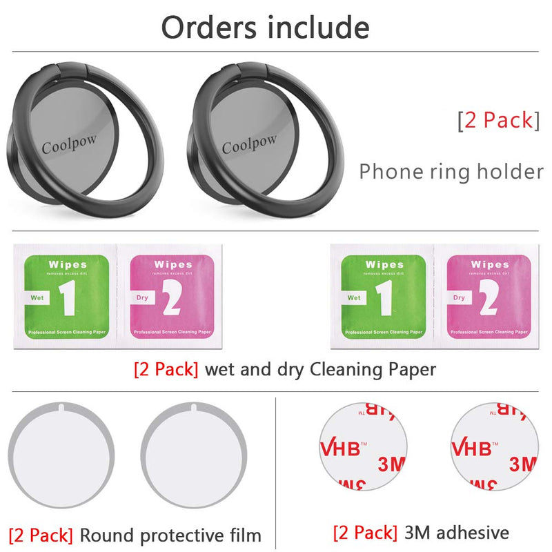 [Australia - AusPower] - 【2-Pack】 Cell Phone Ring Holder Finger Stand 360 Degree Rotation Finger Ring Phone Kickstand, Work with Magnetic Car Mount Compatible iPhone Ring Holder Grip 13 pro max 12 Mini 11 Samsung, LG, Moto Matte Black 