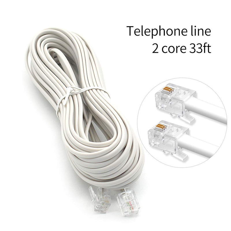 [Australia - AusPower] - 33 Feet Long Telephone Line Cord Phone Extension Modular Telephone Extension Cord 6P4C Pin Plug Male to Male Plug Telephone Extension 2 Conductor (2 pin, 1 line) Cable Line Wire White-RJ11 6P4C Telephone Cord 