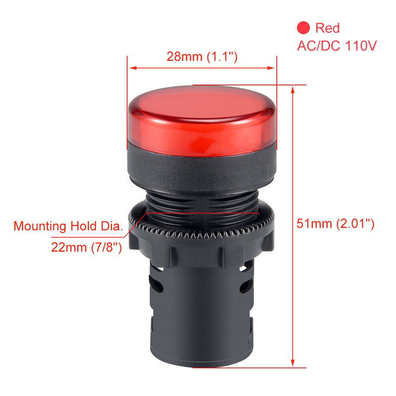 [Australia - AusPower] - uxcell 5Pcs AC/DC 110V Indicator Lights, Red LED, Flush Panel Mount 7/8 inches 22mm 