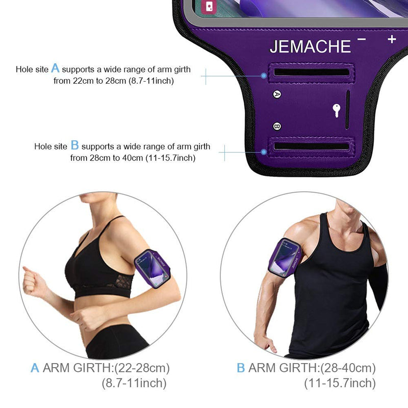 [Australia - AusPower] - Galaxy Note 20, 20 Ultra Armband, JEMACHE Gym Running Workouts Water Resistant Arm Band Case for Samsung Galaxy Note 20/20 Ultra with Key Holder (Purple) Purple 