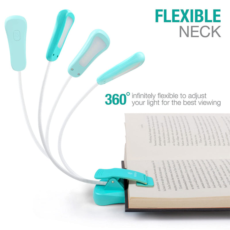 [Australia - AusPower] - Vekkia/LuminoLite Rechargeable Book Light, 3 Colortemperature × 3 Brightness, Reading Lights for Reading in Bed, Up to 70 Hours Lighting, Great for Readers, Kids & Travel (Turquoise) Blue 