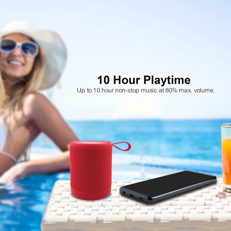 [Australia - AusPower] - Megatek Portable Bluetooth Speaker with IPX5 Waterproof, 100-Foot Wireless Range, Crystal-Clear HD Sound, Rich Bass, Aux Input, Small Speaker with Clip for Outdoor, Travel, Shower & Pool Red 